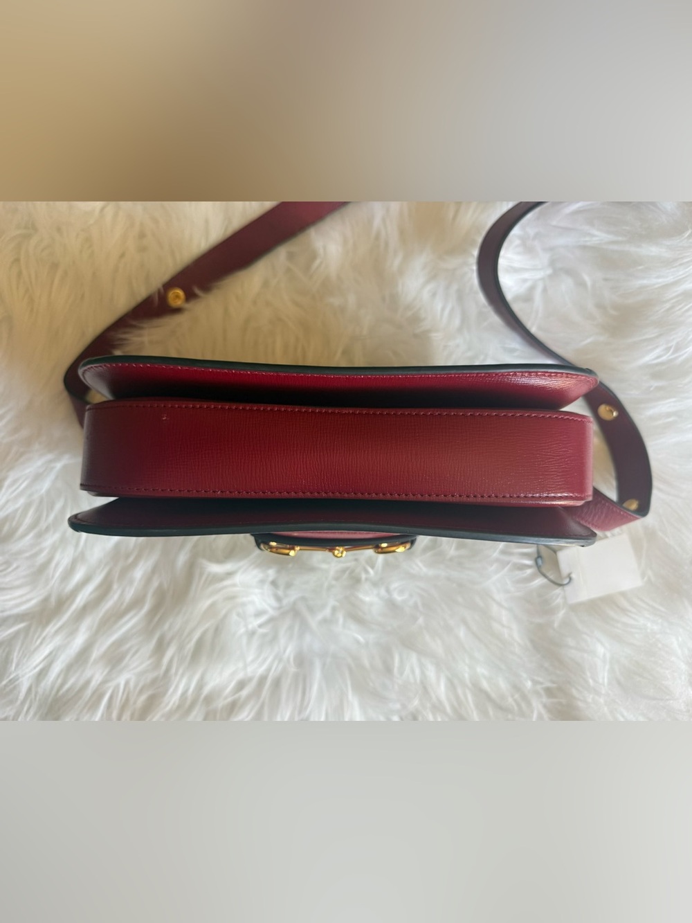 Authentic Gucci Horsebit 1955 Shoulder Bag GG Supreme Red Leather - Picture 5 of 16